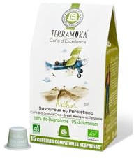 TERRAMOKA - 60 Capsules Café Bio d’excellence - 80% Pur Arabica du Brésil et Mexique - Compatible avec les machines à Capsule Nespresso - Riche et savoureux - Zéro Déchet - Arthur - Torréfié en France
