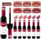 Prreal 6Pcs Wine Lip Tint, Matte Lipstick Lip Stain Set Long Lasting Waterproof 8 Colors Velvety Liquid Wine Bottle Lip Gloss, Non-stick Cup Lip Makeup Kit for Girls Women