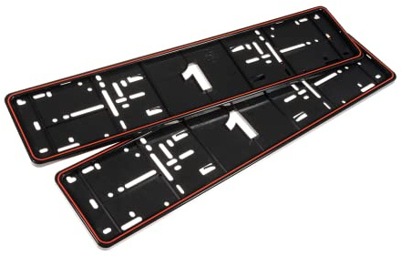 Alti Giri Satz Premium Kunststoff Nummernschildhaltern 52,7x12,3cm - Typ Mono Rosso Corsa - Schwarz/Rot - 2 Stück