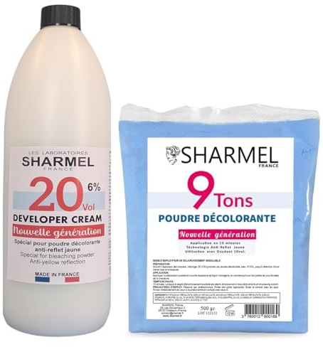 Poudre Décolorante 9 TONS - Technologie anti-reflet jaune 500 + Oxydant Crème 20vol 900ml - Qualité Professionnelle - Fabriqué en France