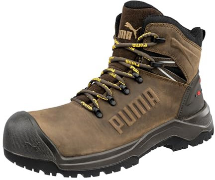 PUMA Safety Iron HD MID S3S Sicherheitsschuh – Öl- & rutschfeste Arbeitsschuhe mit Fiberglaskappe - Größe 43 – knöchelhohe Sicherheitsschuhe Herren & Damen – braun