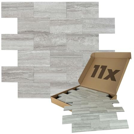 Dalsys Wandpaneele selbstklebend Marmoroptik Steinoptik 1m², 11 Stück Hellgrau Wandverkleidung feuchtigskeitsbeständig, Premium Qualität für Bad und Küche