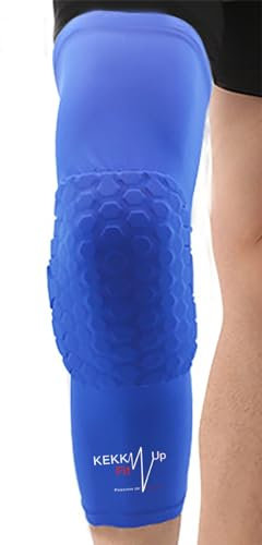 KEKKUPFIT - Ginocchiere Basket - Compressione - Scaldamuscoli per gambe con protezioni sport - basket - pallavolo - portiere calcio - pallamano. (M BLU)
