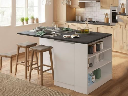 Dmora - Isola da cucina Osvaldo, Armadio multiuso, Mobile per cucinotto, Tavolo ausiliario, 100% Made in Italy, 160x90h90 cm, Bianco lucido e Ardesia