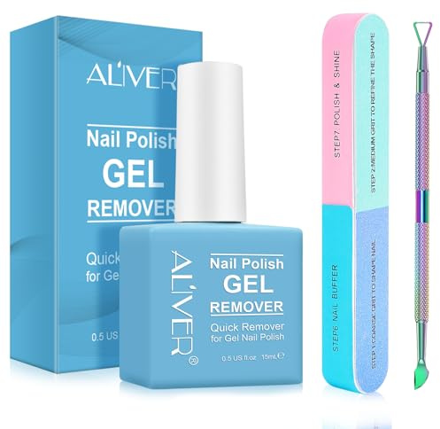 Gel nail Polish Remover 15ml Fast-Acting for No Hurt Nails, Includes File & Scraper