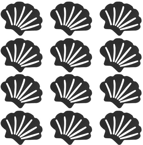 PATIKIL 12Pcs Non Slip Bathtub Stickers, Anti Slip Shower Stickers Bathroom Shower Floor Decals Sea Shell Shape Cute Treads Tubs, Black