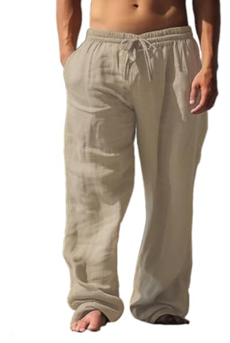 Herr eller dam casual 100 % bomull yogabyxor byxor strandkläder, Khaki, L