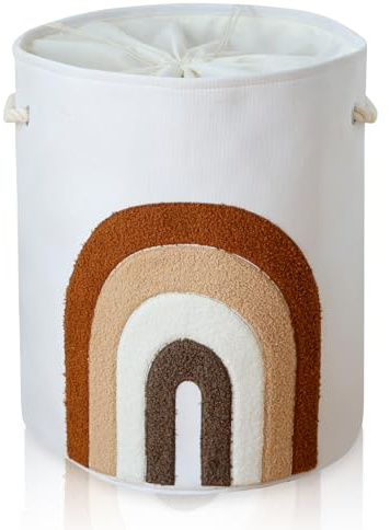 YFNHOME Panier à Linge Enfant, Garcon Panier Rangement en Toile de 58L Très Grand pour Vêtements de Bébé, Paniers à Linge Sale Pliable pour Nursery avec Fermeture à Cordon (Couleur Café)