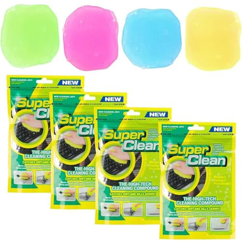 Tastaturreiniger Gel 4 Stück - Tastatur Reinigung Universeller Staubreiniger, Auto Innenraum Reiniger, Keyboard Cleaner für Laptops, Computers, Taschenrechner, Auto Reinigungsset, 80g x 4, Vier Farben