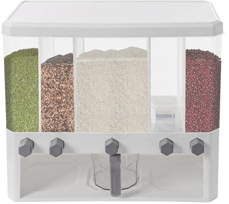 whsiodj Reisspender 5 Fächer 15kg Kapazität PP Material Mit Messbecher Für Reis Getreide Küche Aufbewahrung Transparent