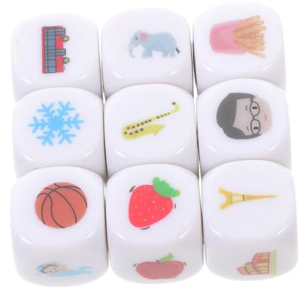 Abaodam 9pcs Acrylic Storytelling Dice with Bag Multifunctional Educational Cubes for Language Learning Board Game Supply for Parties and Teaching Activities