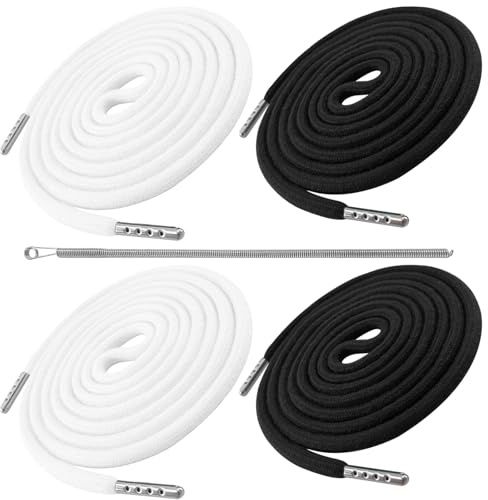 4 cordones para sudadera y pantalones de chándal – 170 cm, cordón de algodón con extremos metálicos, cordón de resorte – cinta para sudadera con capucha, cordón para pantalón (2 negro + 2 blanco)