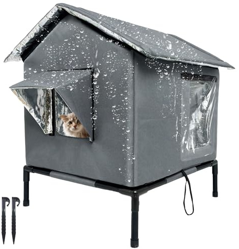 Outdoor Cat House Weatherproof with Aluminum Film Insulation, Large Feral Cat Shelter for Winter, Collapsible with Door, Easy to Assemble (Dark Grey)