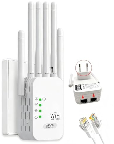 2026 Repetidor WiFi, Potente Amplificador De Señal WiFi Remoto, WiFi Repeater con 6 Antenas, Amplificador señal WiFi, 2 Puertos LAN, Puerto Ethernet, Compatible con Todos los routers WiFi