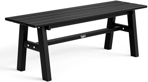 Bonnlo Banc de Jardin en Acier et HDPE, Banc Extérieur sans Dossier, Banquette de Jardin en Métal pour Patio, Terrasse, Balcon, Jardin, 118 x 36 x 42 cm (Noir)