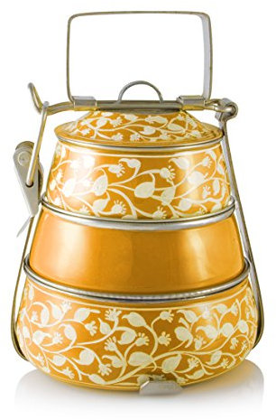 Indian-Tiffin Pyramide à 3 étages Peinte à la Main - Jaune