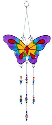 1 x Butterfly Suncatcher With Hanging Beads Stained Glass Effect (Assorted)