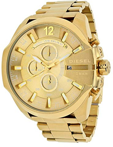 Diesel Mega Chief Watch for Men, Stainless Steel Chronograph Men's Watch, Color: Gold