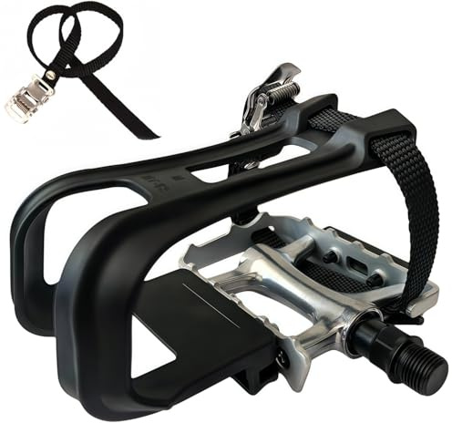COZYROOMY Fahrrad Pedale, mit Clips und Riemen, für Outdoor-Radfahren und Indoor Stationäre Bike 9/16-Zoll-Spindel Harz/Alu-Fahrrad Pedale Schwarz/Silber (Silber)
