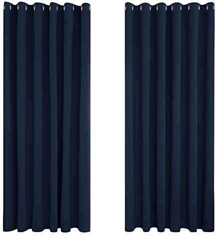 Deconovo Super Soft Thermal Insulated Eyelet Blackout Curtains Bedroom 90 x 108 Inch Navy Blue 2 Panels