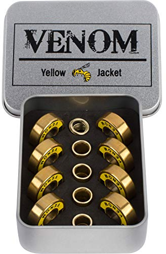 Yellow Jacket Premium Skateboard Bearings – Titanium Coated, Ceramic Balls – Pro Longboard – High Speed, Precision for Skateboards, Longboards, in-line Skates, (Gold Venom - Washers and Spacers)