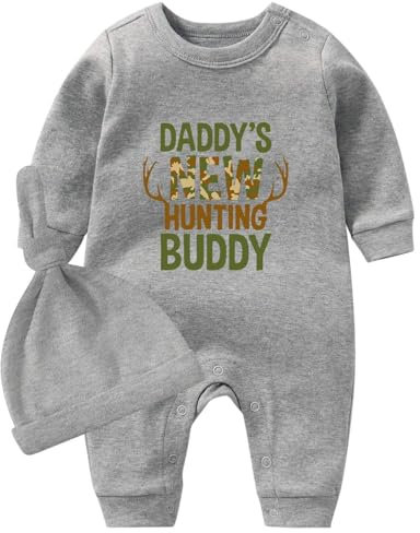culbutomind Baby Zwillinge Strampler Body Junge Mädchen Papas Neuer Jagdfreund Fun Baby Geschenke Geburt Lustig Babykleidung(Grau Jagd Buddy, 50)