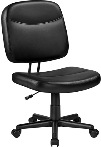 Yaheetech PU Leather Armless Mid Back Office Chair Height Adjustable Swivel Computer Desk Chair with Wide Seat, for Home Office, Black