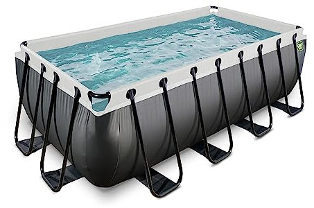EXIT Toys Black Leather Pool - 400x200x122cm - Großer, Rechteckiger Rahmenpool mit Sandfilterpumpe - Extra tiefer Pool - Starker Rahmen - Inklusive Poolleiter - Einzigartiges Design - Schwarz