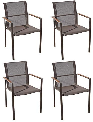 ASS 4Stk Designer Gartenstuhl mit Armlehne Kuba-BRAUN Gastroqualität Stapelsessel Gartensessel Stapelstuhl Sessel Edelstahl Batyline Textilene Teak stapelbar sehr robust