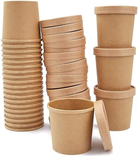 DeinPack 25 Suppenbecher to Go mit Deckel braun 480 ml 16oz I Schalen mit Innenbeschichtung Suppen-Becher to Go Pappe I 25 Bio Einweg-Becher mit Deckel