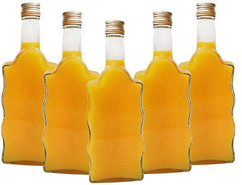 DIAH DO IT AT HOME 6 x Bottle 'Wave' Shape 500 ml (0.5L) & Gold Screw Cap (Twist on Lid) - Home Brewing Gin Oil Vinegar Wine Vodka - Home Brew