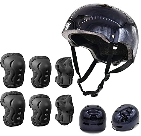 WeLLIFE Casco Regolabile per Bambini e Ragazzi Compreso Set Protezione, Kit di Protezioni Completo di Ginocchiere Gomitiere Parapolsi per Skateboard, Pattini in Linea, Bici, Monopattino