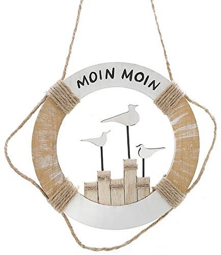 Dio only for you Dekohänger Rettungsring Moin | Möwe See Meer Deko| Dekohänger Holz Schild | 19 cm