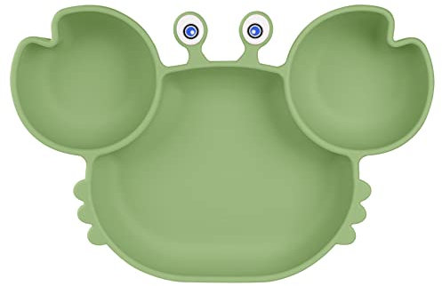 Vicloon Assiette Ventouse Pour Bébé,Assiette Bebe Silicone Avec 3 Compartiments, Passe Au Lave-vaisselle Et Au Micro-ondes, S'adapte à La Plupart Des Plateaux de Chaise Haute (Vert)