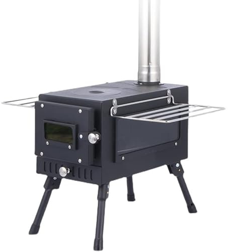 LMEIL Stainless Steel Folding Camping Wood Stove with 6 Chimney Pipe, Adjustable Mini BBQ Grill Stove with Carry Bag for Backpacking Outdoor Camping Cooking Hiking Traveling Picnic Hunting
