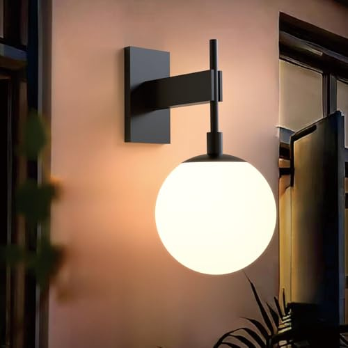 Hyunbae Outdoor Wall Sconce, 18.1 Large Size Wall Light, Exterior Light Fixtures Wall Mount for House, Globe Glass Front Porch Lights, Waterproof Outside Lighting Sconce Lamp with E26 Base