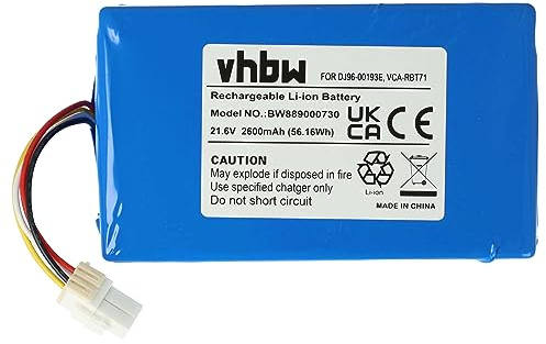 vhbw 1x Akku kompatibel mit Samsung Powerbot SR20J9020U, SR20J9040W, SR1GM7020UG, SR20K9000UB Saugroboter (2600 mAh, 21,6 V, Li-Ion) - Ohne Gehäuse