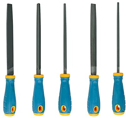 ZPECIAL Handwerkzeug-Sets, 5-teiliges Metallfeilen-Set, Kohlenstoffstahl-Feilen-Set mit Griff, Holzfeilen-Set mit Flacher, runder, Halbrunder, dreieckiger, quadratischer Feile (Größe: 430 mm)