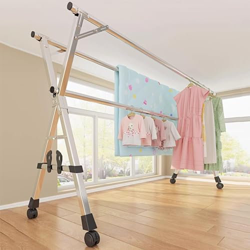 Grande Stendibiancheria Retrattile con Ruote bloccabili, 3 Bar Stendino Salvaspazio Richiudibile,140 cm di Altezza, Acciaio Inox, Stendino da Balcone per Interni ed Esterni,With shoe support,240cm