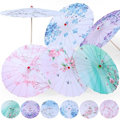 Shinylin 6 Pcs Chinese Oil Paper Umbrellas for Weddings 32 Inch Japanese Paper Parasol Classical Dance Parasol Bamboo Chinese Umbrella for Bridal Showers Favor Photography Costumes Perform Props
