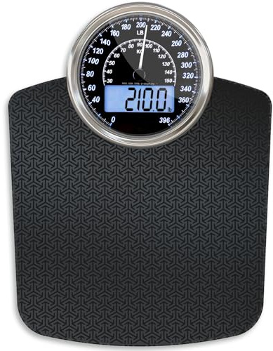 Adamson Hybrid 2-in-1 Analog & Digital Weighing Scale for Body Weight up to 400lbs - Thick Tempered Glass - Extra Large Display - Easy to Read Digital Bathroom Scale - New Version - Black Matrix