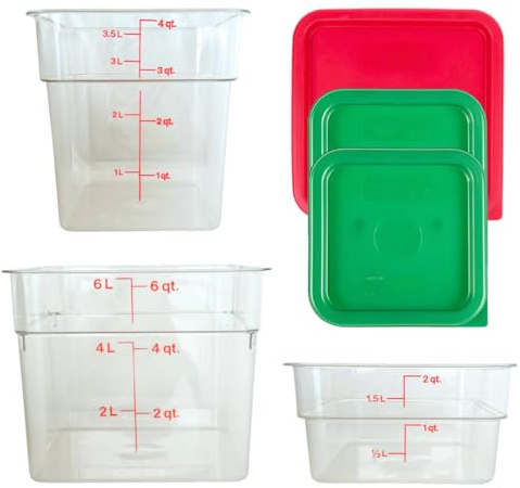 ATREVO Cambro Containers with Lids. Food Storage Clear Polycarbonate 2 qt, 4 qt & 6 qt. (Pack of 3). Made in the USA