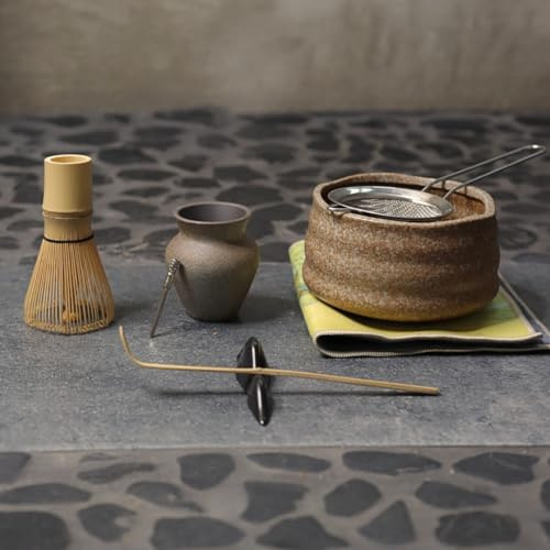 8-Piece Matcha Whisk Set - Complete Bamboo Matcha Kit with Whisk, Bowl, Sifter, Scoop, Scoop Holder, & Cleaning Brush for Matcha Lattes & Ceremonial-Grade Japanese Tea
