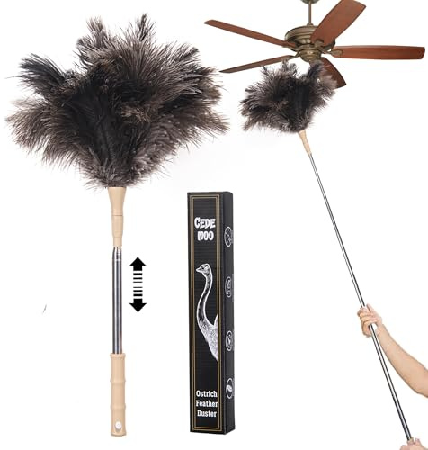 Extendable Ostrich Feather Duster, Natural Ostrich Feathers Long Handle Duster for Cleaning, 47” Soft & Fluffy Feather Duster for High Ceilings, Fans, Walls, Furniture, Home Dusting