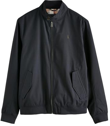 NEXT Hombres Chaqueta Harrington Impermeable con Forro de Cuadros Azul Marino M