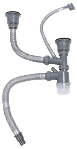 Asixxsix Kit de Tubería de Drenaje de Doble Fregadero, Kit de Drenaje de Fregadero Doble Flexible, Kit de Drenaje de Manguera Doble de Lavabo, Fácil de Ensamblar para Drenaje Rápido para