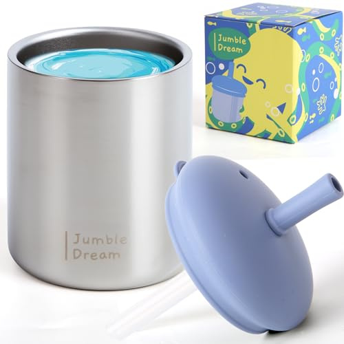 Jumble Dream Stainless Steel Toddler Straw Sippy Cup 210ml – Double Wall Insulated Spill Proof Open Cup and Straw – BPA Free Toddlers Cup 12+ Months, 2-4 Years – Dishwasher Safe Transition Cup