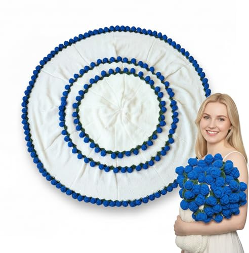 Bibykivn Manta Ramo de Flores,Manta con Flores de Ganchillo Terminada, Mantas de Ganchillo con Adorno de Rosas, Mujeres para San Valentín y Cumpleaños (Rosa - Azul, 160CM)