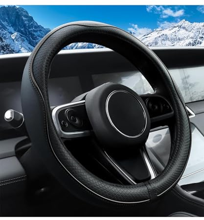 Flaconi Copri Volante per Auto,Coprivolante Auto,Accessori Autos Interno,Coprivolante in Finta Pelle,Copri Sterzo Traspirante,Adatto a Volanti con Diametro Esterno da 37 a 38 cm (Nero)