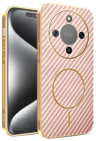 COMAKU Ultra-Thin Electroplating PU Leather + TPU Silicone Case for Honor Magic 8 Lite/Honor X9d 5G, Stylish Skin Texture is Non-Slip and Shockproof Magnetic Phone Case Cover - Pink